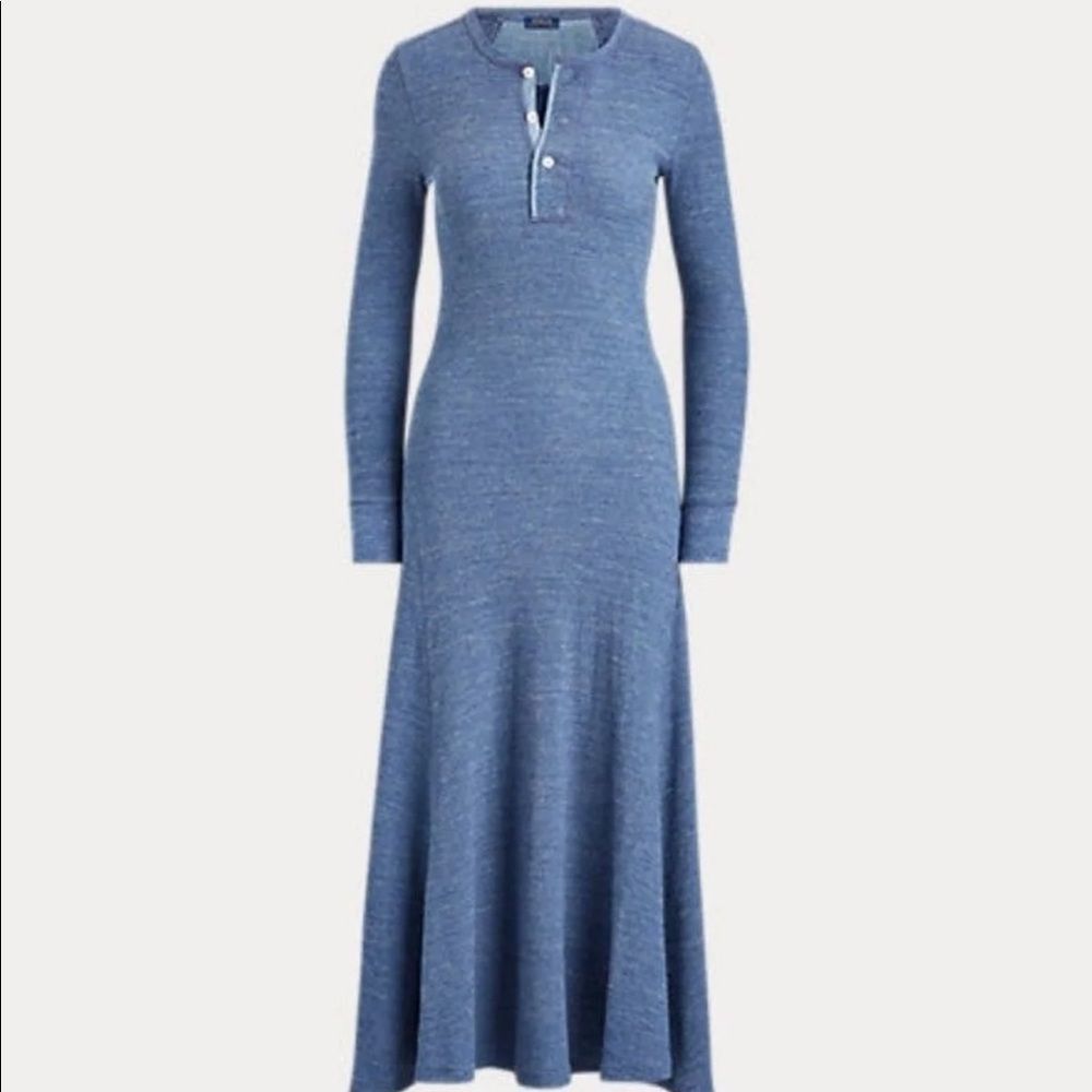 Polo Ralph Lauren Waffle Knit Henley Thermal Maxi Dress